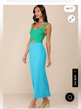 Lulus Green Knit Cutout Top with Aqua Pleated Skirt